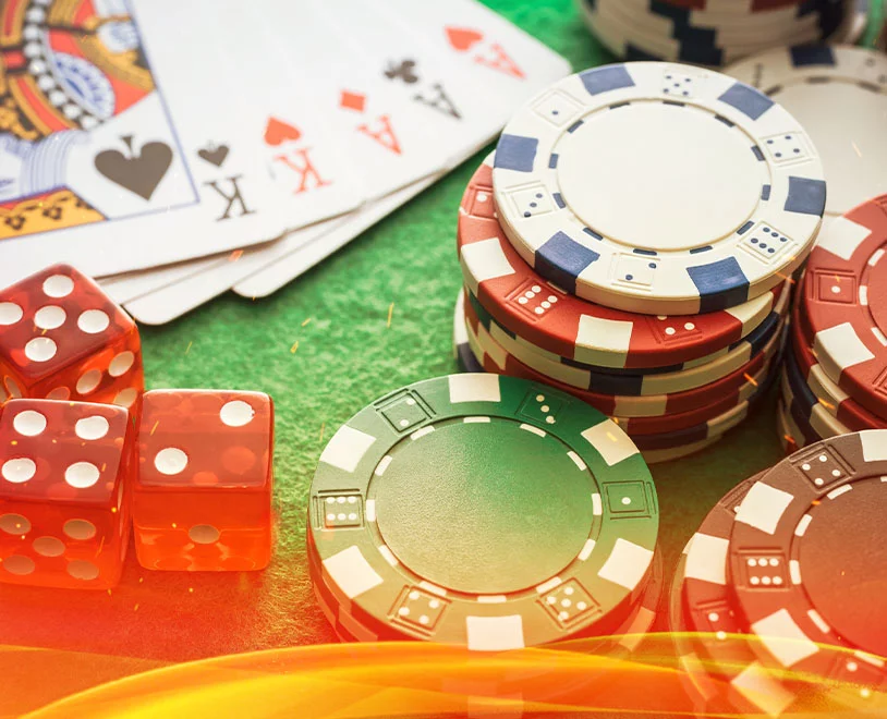 Online casino items - cards, dice and chips